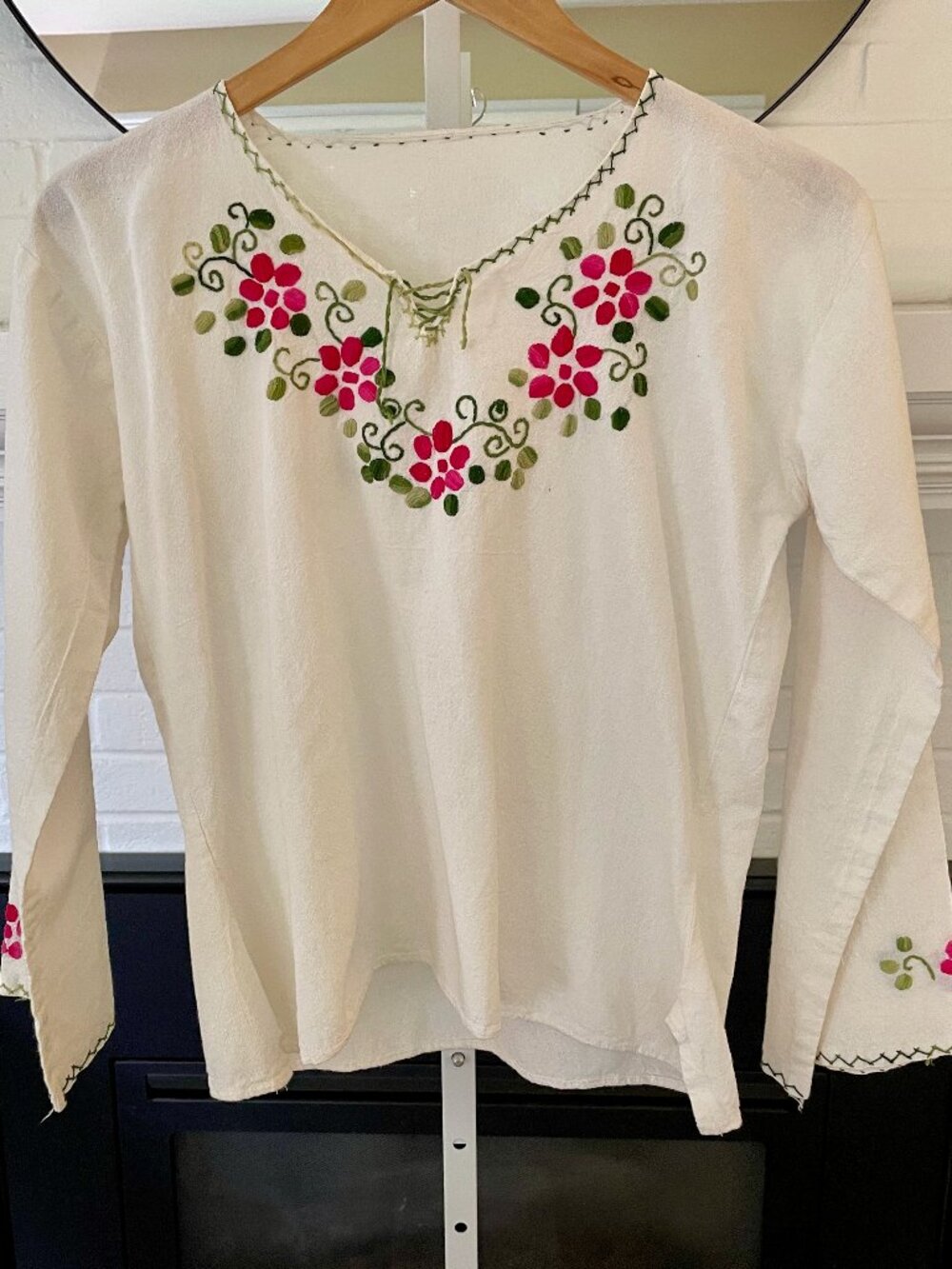 Handmade Embroidered Floral Peasant Blouse Top - See Measurements